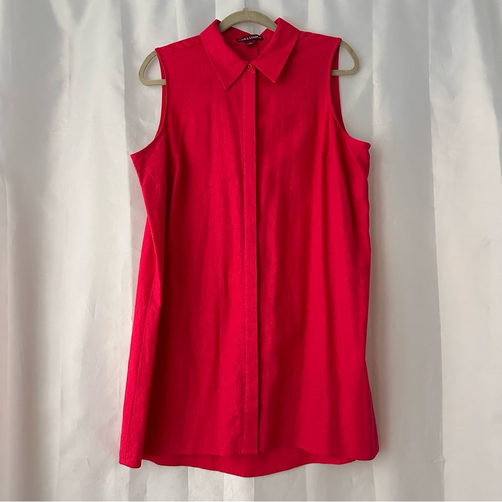 Jessica London Sleeveless Linen Rayon Button-Front Shift Dress in Bright Pink